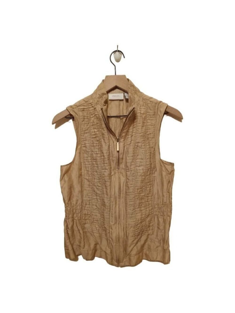 CHICO'S Silk Blend Metallic Shirred Vest in Stardust Gold Sz 0